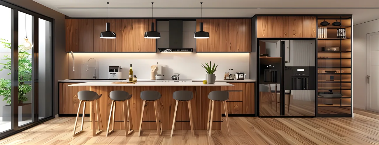 modern open-concept kitchen featuring
