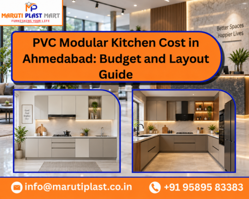 Budget PVC modular kitchen in Ahmedabad with storage cabinets